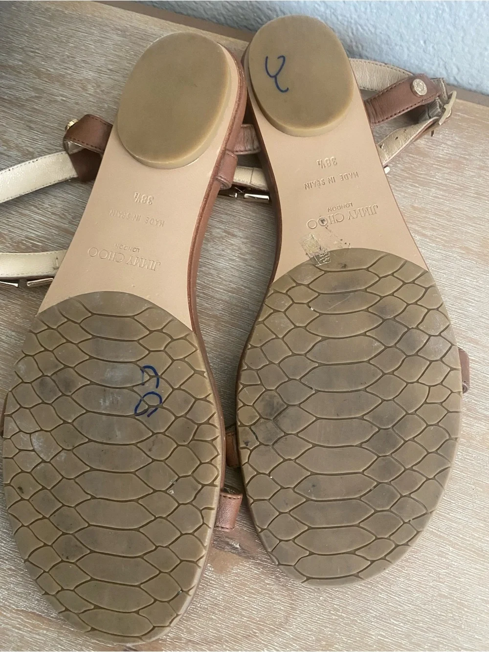 Jimmy Choo Narcissa Leather Chain-Link Accents T-Strap Sandals Size 38.5